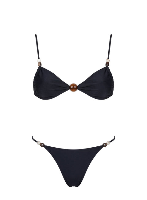 Slow Summer Bead Detail Bikini Top Black