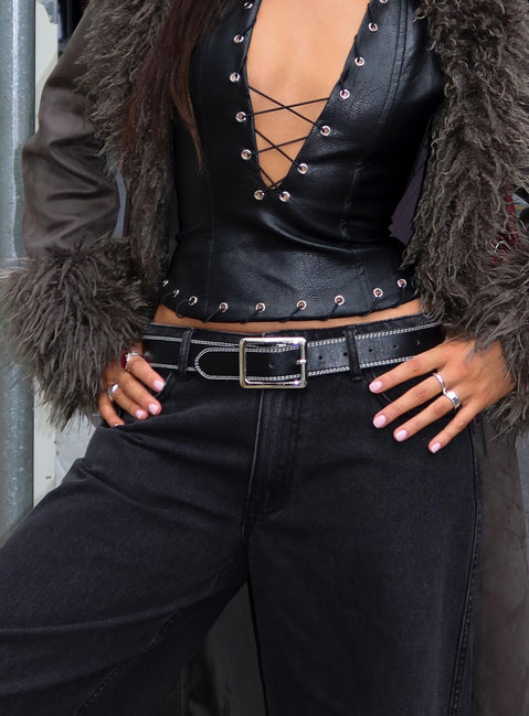 Sydney Contrast Stitch Belt Black