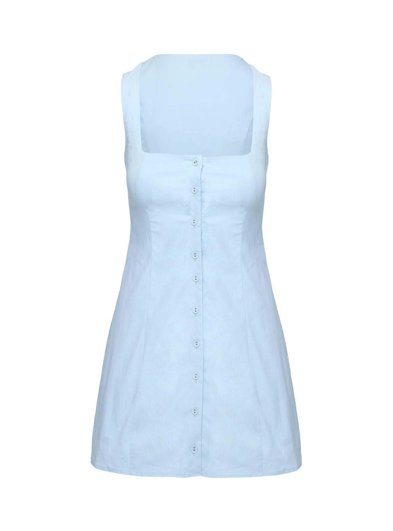 side view of model wearing Princess Polly Talisse Dress Blue Petite Square Neck 