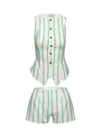 Therese Vest Set Green Stripe