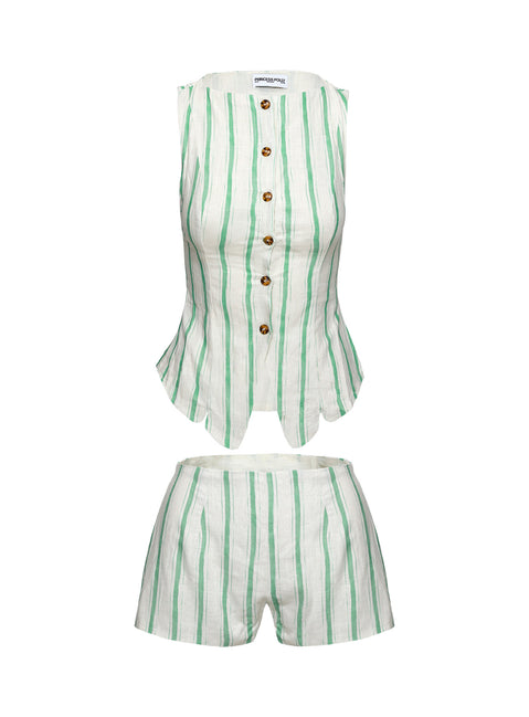 Therese Vest Set Green Stripe