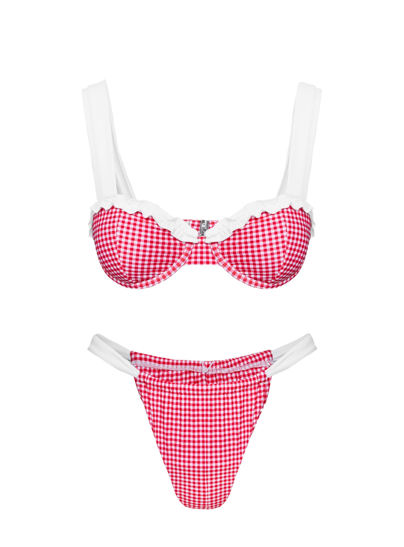 Summer Season Ruched Side Bikini Bottoms Red Gingham