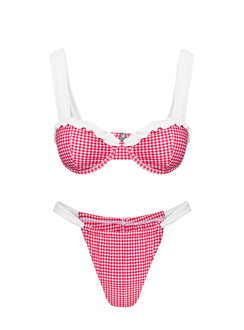 Summer Season Ruched Side Bikini Bottoms Red Gingham