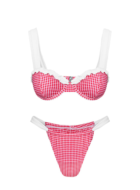 Summer Season Ruched Side Bikini Bottoms Red Gingham