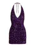 Time Of Your Life Plunge Halter Mini Dress Purple