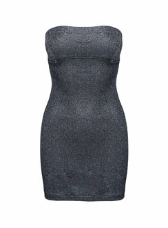 side view of model wearing Princess Polly Tresia Strapless Mini Dress Black Straight Neck 