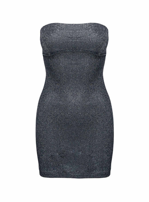 side view of model wearing Princess Polly Tresia Strapless Mini Dress Black Straight Neck 