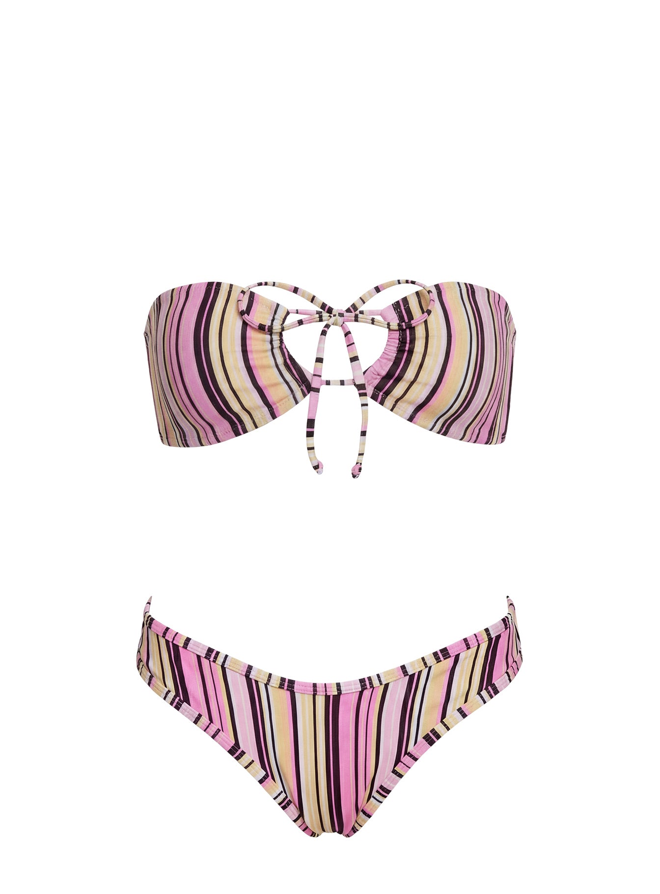 Tropical Vibes Bandeau Bikini Top Pink / Yellow Stripe