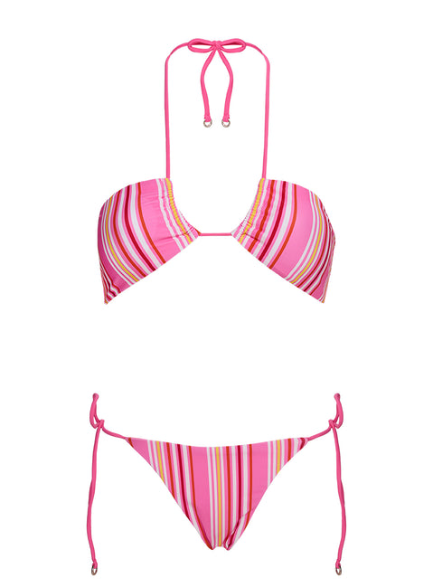 Tropical Vibes Bandeau Bikini Top Pink Stripe