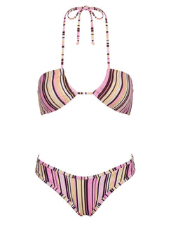 Tropical Vibes Bandeau Bikini Top Pink / Yellow Stripe
