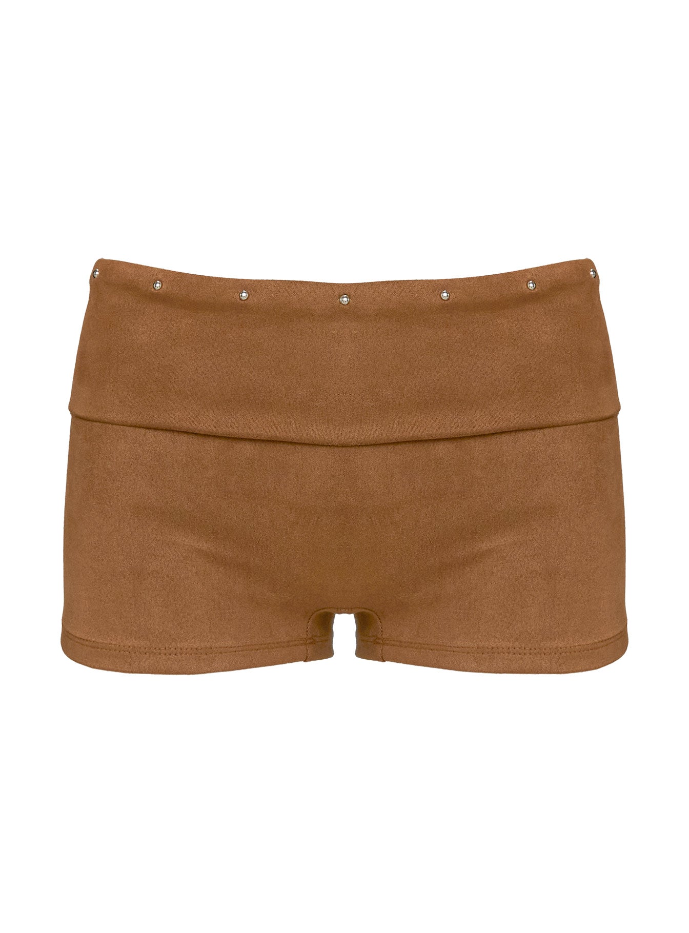 product Princess Polly Upgraded Stud Detail Faux Suede Shorts Brown Low Rise Shorts 
