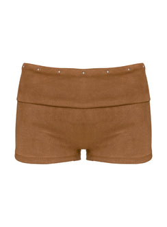 product Princess Polly Upgraded Stud Detail Faux Suede Shorts Brown Low Rise Shorts 