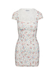 side view of model wearing Princess Polly Whitlock Mini Dress White / Floral Square Neck 