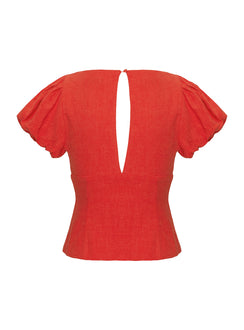 side view of model wearing Princess Polly Wilhelmina Blouse Top Red Short Sleeves Plunger 