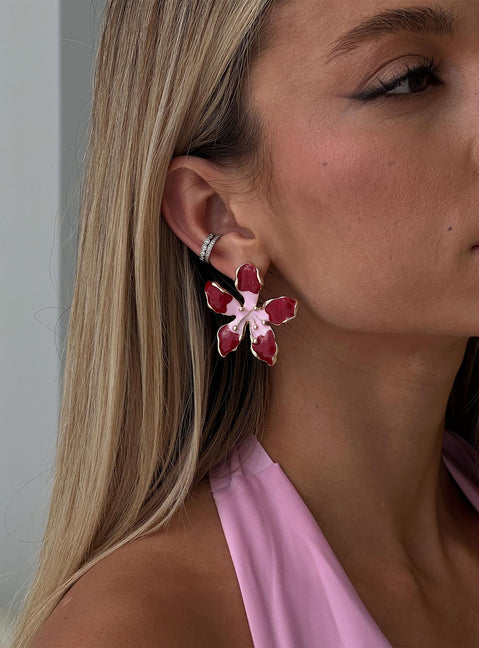 Ysabelle Flower Earrings Pink / Red