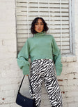 back view of model wearing Princess Polly Zahara Cropped Turtleneck Sweater Green Petite Cropped 