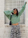 front view of model wearing Princess Polly Zahara Cropped Turtleneck Sweater Green Petite Cropped 