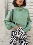 front view of model wearing Princess Polly Zahara Cropped Turtleneck Sweater Green Petite Cropped 