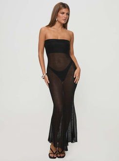 front view of model wearing Princess Polly Take Me To Rio Maxi Dress Onyx Straight Neck 