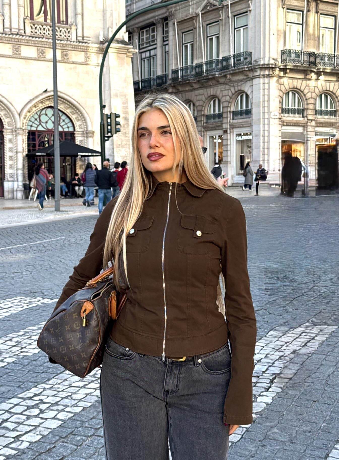 Kelehan Long Sleeve Zip Front Top Stonewashed Brown