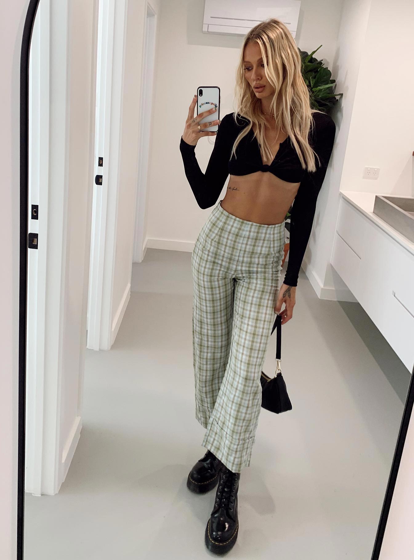 Green and white checkered hot sale pants