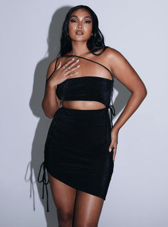 side view of model wearing Princess Polly Imelda Mini Dress Black 