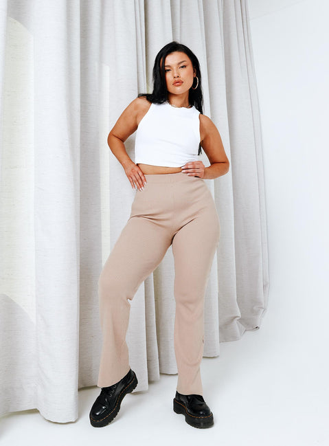 front view of model wearing Princess Polly Selma Pants Beige 