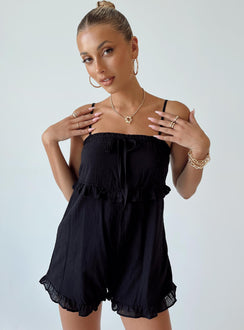 Black romper 100% cotton Adjustable shoulder straps  Tie at bust Ruffle details 