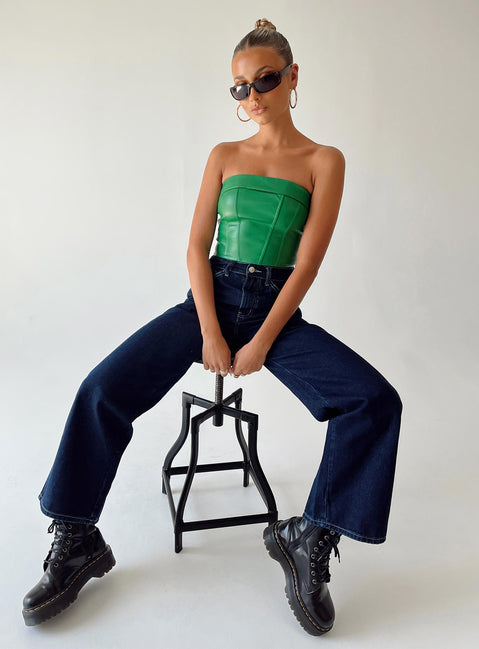 Front view of model wearing  front Princess Polly High Waisted  Ysabel Dark Wash Cargo Jeans Denim