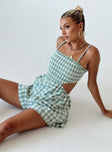 Romper Gingham print  Elasticated shoulder straps  Shirred top  Exposed back 