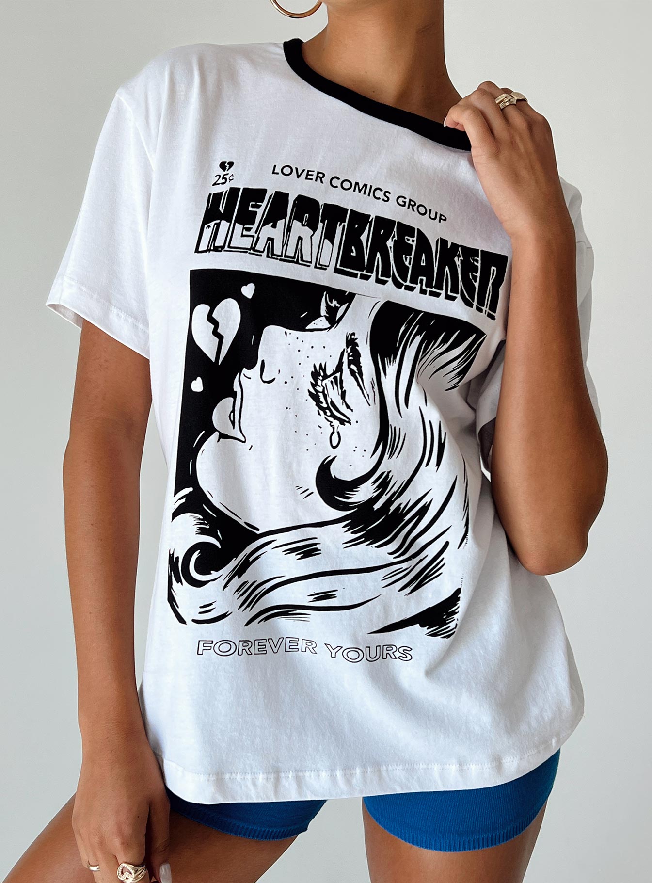 product Princess Polly Short Sleeves Crew Neck  Comic Book Ringer Tee White