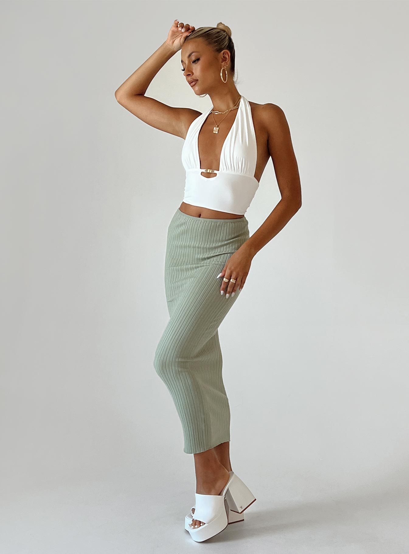 product Rosella Midi Skirt Khaki Princess Polly  Midi Skirts 
