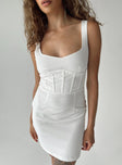 back view of model wearing Princess Polly Miya Mini Dress White Sweetheart Neckline 