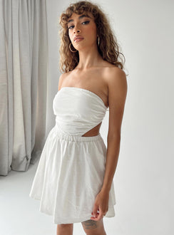 side view of model wearing Princess Polly Jody Mini Dress White Square Neck 