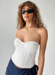 Strapless top Sweetheart neckline  Inner silicone strip at bust  Boning through front  Zip fastening at back  Non-stretch