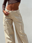Princess Polly High Rise  Adrianne Wide Leg Cargo Jeans Stone