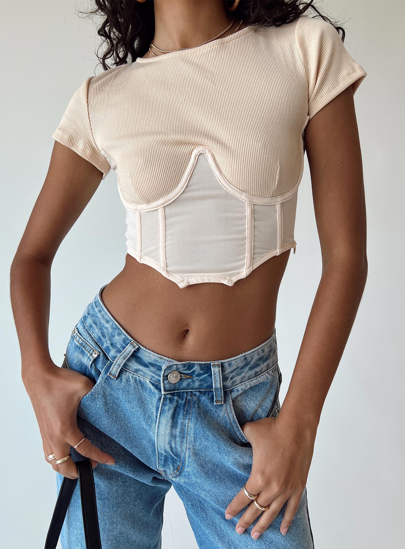 product Princess Polly Short Sleeves Sweetheart  Not Your Baby Corset Cream