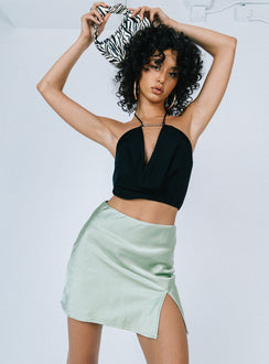   front view of model wearing Princess Polly Keelia Mini Skirt Green Mini Skirts 