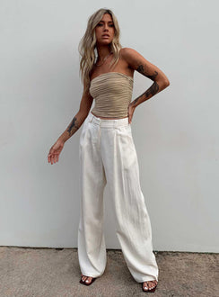 Front view of model wearing  front Princess Polly High Waisted Pants High Waisted Pants High Waisted Pants  La Quinta Pant Off White