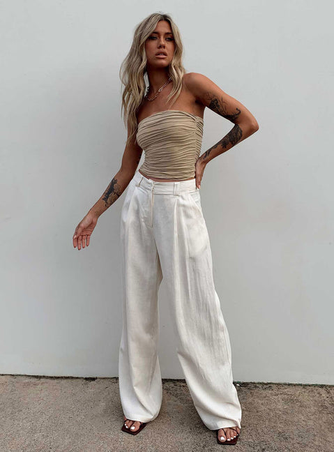 Front view of model wearing  front Princess Polly High Waisted Pants High Waisted Pants High Waisted Pants  La Quinta Pant Off White