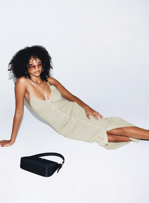 Front view of model wearing  front Princess Polly Asymmetric Neckline  Casa Maxi Dress Cream