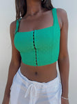 front view of model wearing Princess Polly Bryleigh Top Green Sleeveless Square Neck 