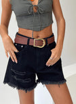 On Tour Denim Mom Shorts Black Princess Polly mid-rise 