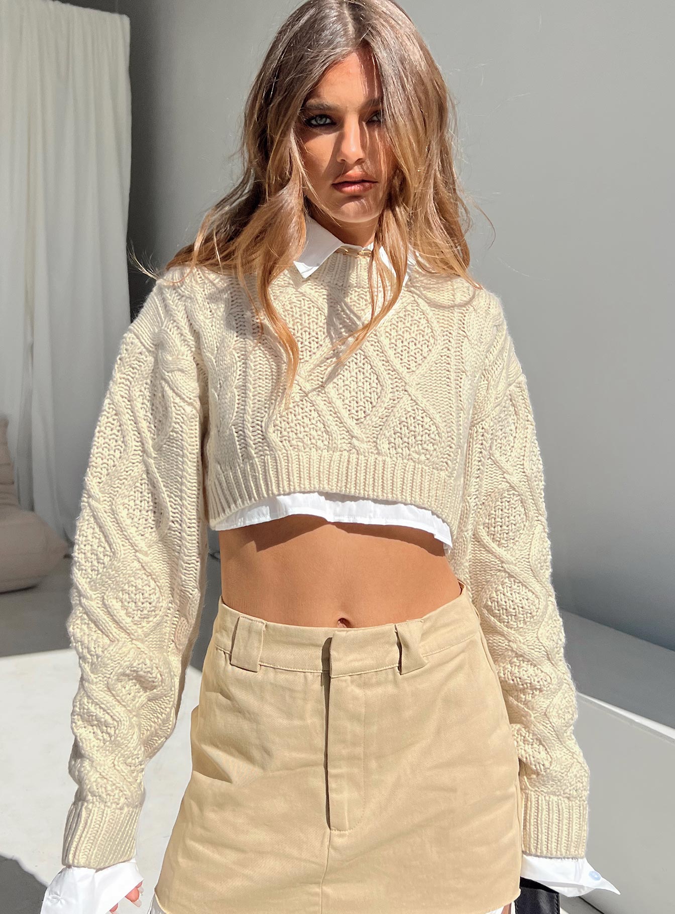 product Sonny Cropped Sweater Cream Princess Polly  Cropped 