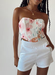 White shorts High waisted  Wide waistband  Twin hip pockets Invisible zip fastening at side 