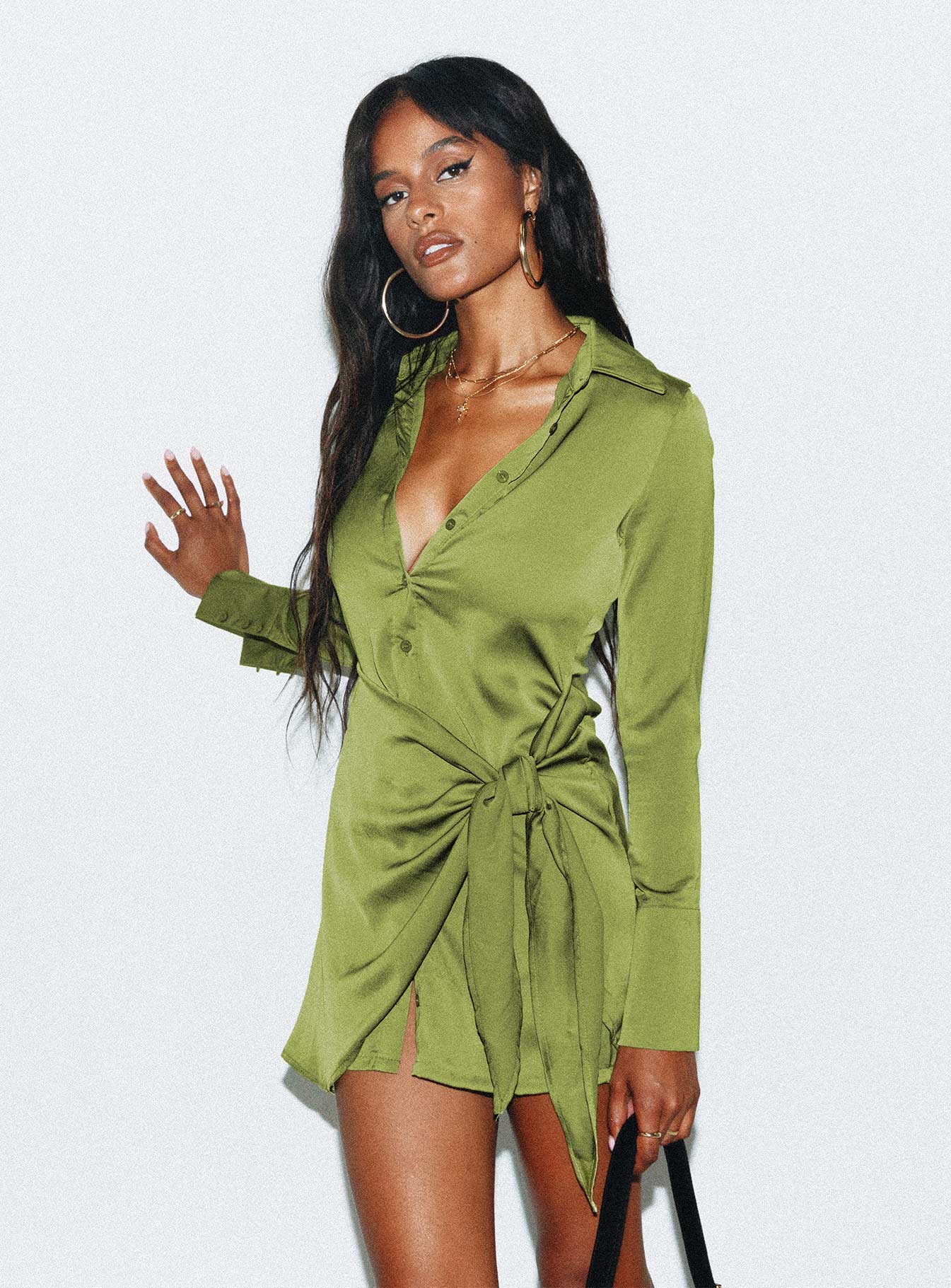 Green long best sale sleeve short dress