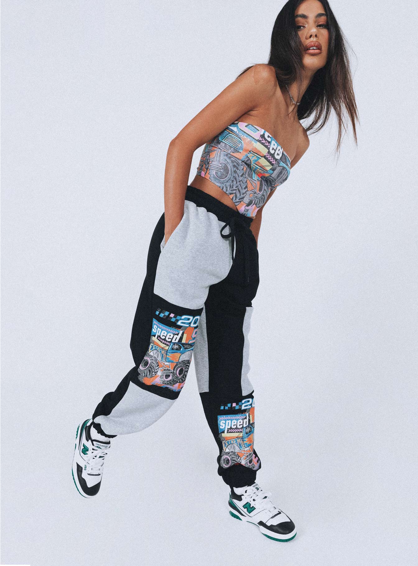 front view of model wearing Princess Polly Speedway Trackpants Multi 