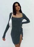 product Princess Polly Asymmetric Neckline  Ura Long Sleeve Mini Dress Grey