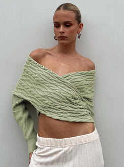 Tamas Wrap Front Sweater Sage Princess Polly  Cropped 