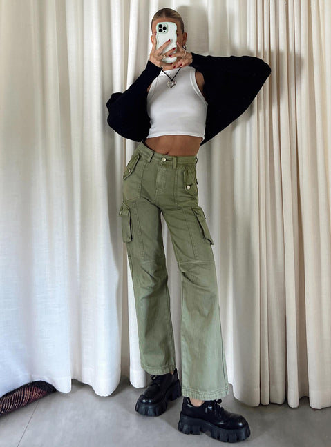 product Princess Polly High Waisted Pants  Oswell Cargo Pants Green